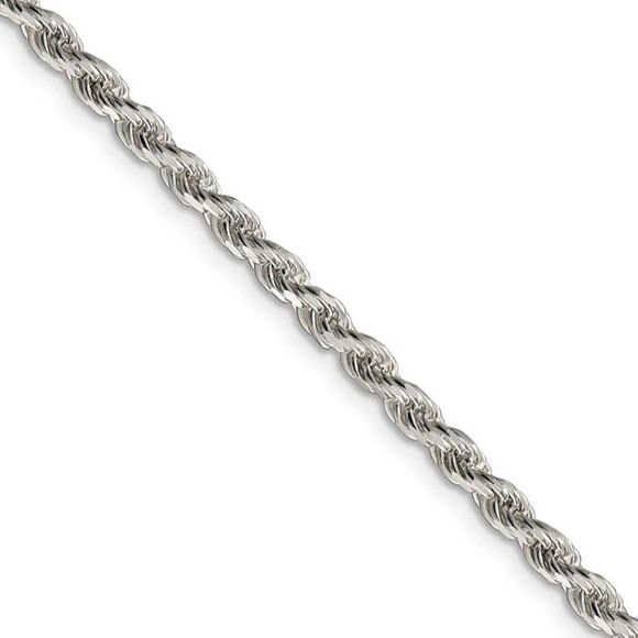 3mm Sterling Silver Diamond Cut Solid Rope Chain Necklace 30 Inch